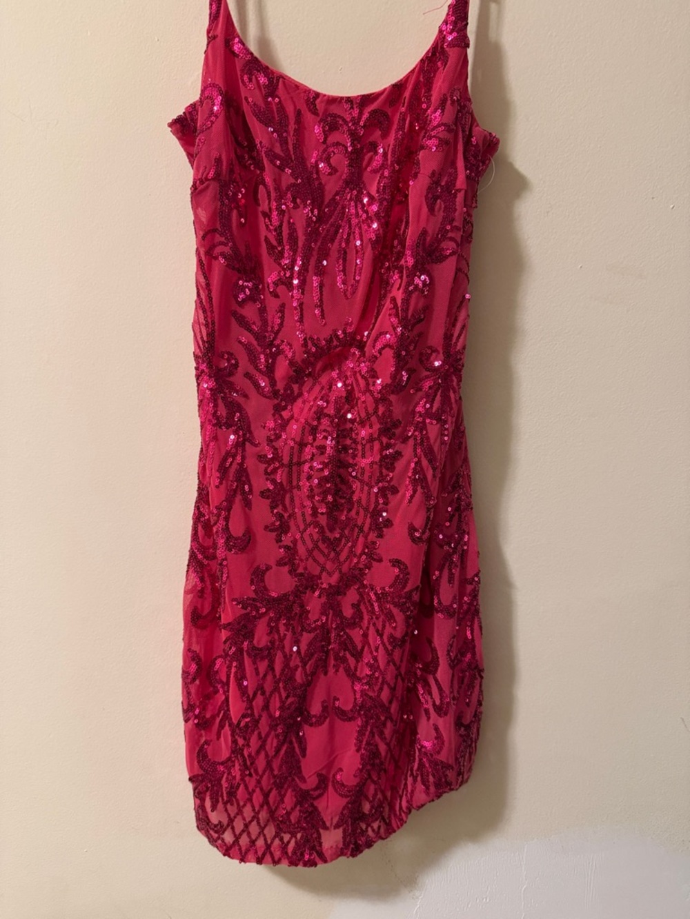 Backless Sequin Sheath Dress in Hot Pink